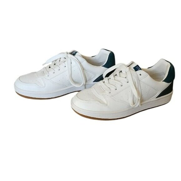 J Crew Factory Women's White with Green Like-New Leather Uppers Preppy Sneaker W - Picture 1 of 9